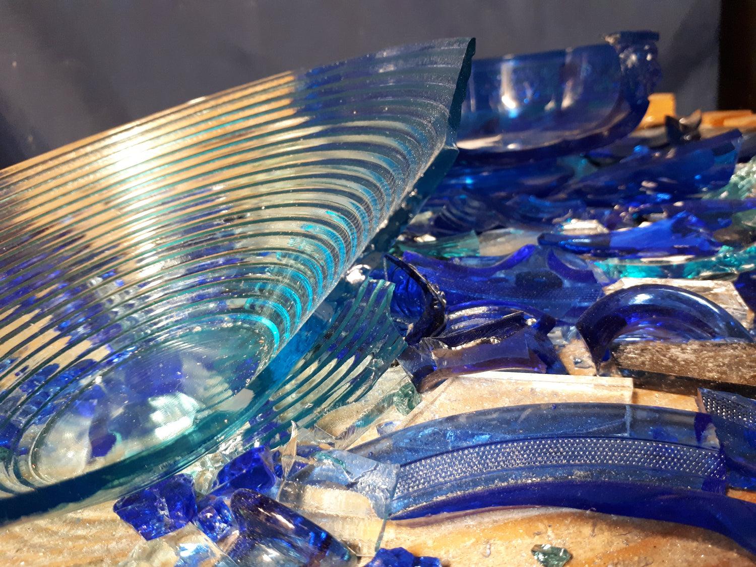 Broken blue glass
