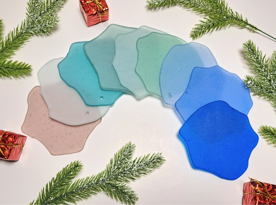Sea glass ornament blanks - Set of 10 - Teal