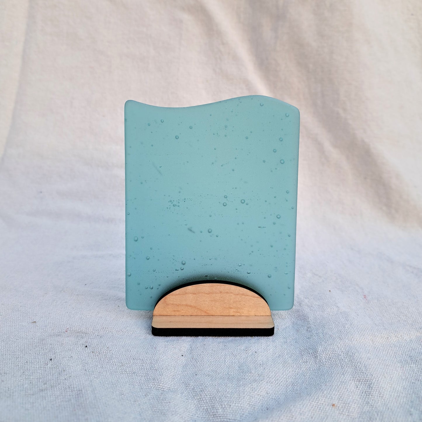 Teal sea glass sign blank - 5x4 inch tumble glass piece