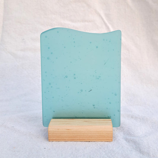 Teal sea glass sign blank - 5x4 inch tumble glass piece