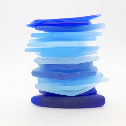 Stacked blue sea glass pieces