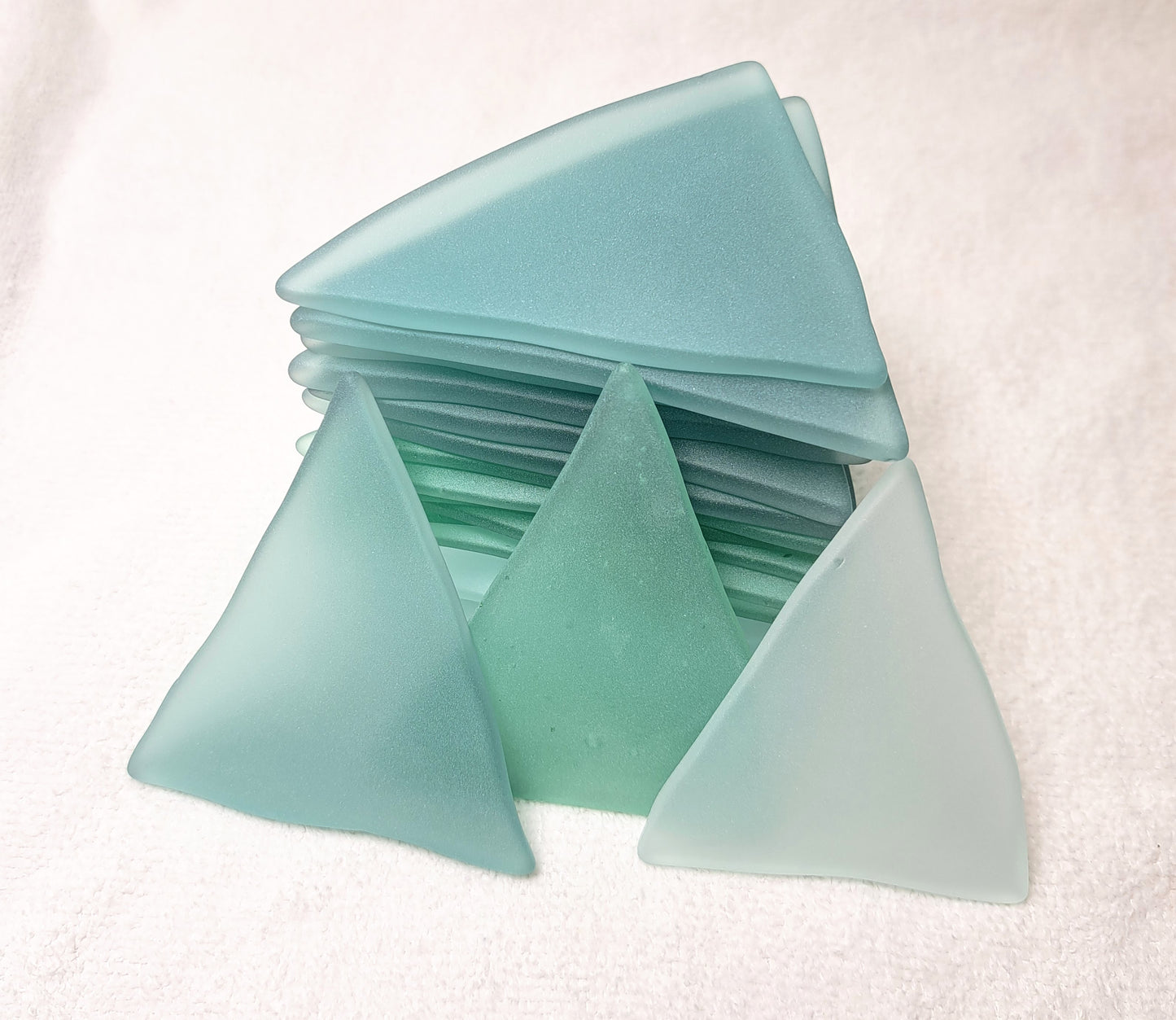 Sea Glass Triangles - Green - Set of 10 - 3 Inches